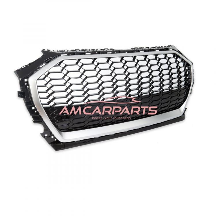 Upgrade Sportgrill / Kühlergrill für Audi Q5 FY Facelift 20+ Hochglanz Schwarz / Matt Silber in Wabendesign