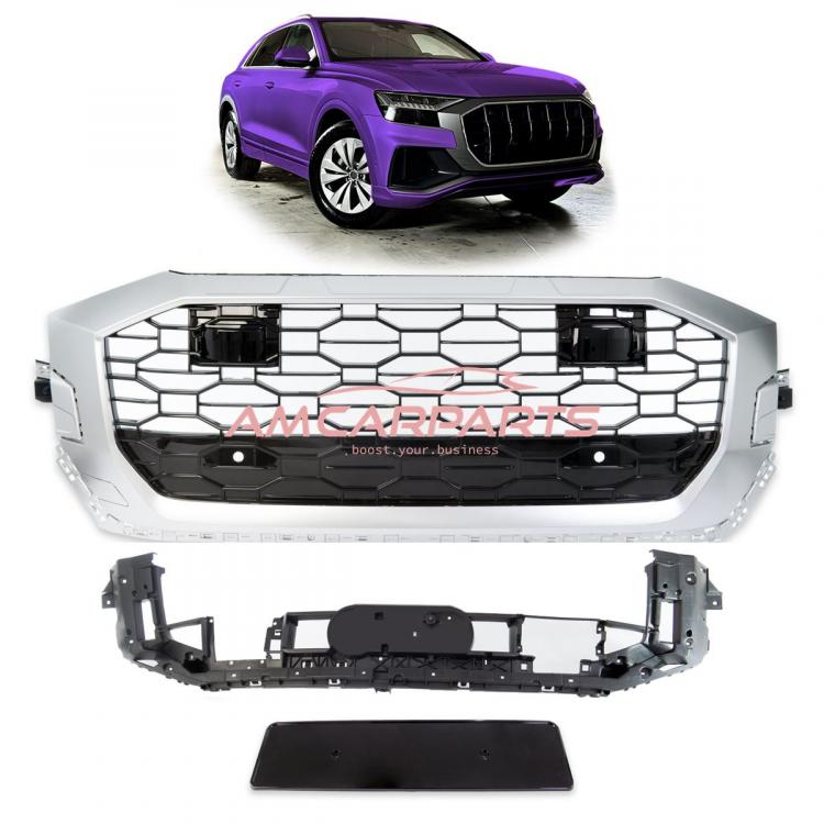 Upgrade Sportgrill / Kühlergrill für Audi Q8 4M 19+ Hochglanz Schwarz / Matt Silber in Wabendesign