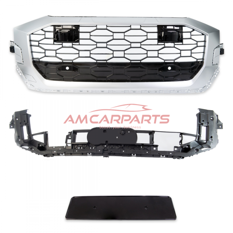 Preview: Upgrade Sportgrill / Kühlergrill für Audi Q8 4M 19+ Hochglanz Schwarz / Matt Silber in Wabendesign