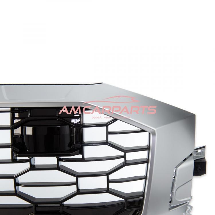 Upgrade Sportgrill / Kühlergrill für Audi Q8 4M 19+ Hochglanz Schwarz / Matt Silber in Wabendesign