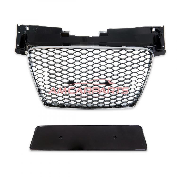 Preview: Upgrade Sportgrill / Kühlergrill für Audi TT 8J 06-14 Hochglanz Schwarz / Chrom in Wabendesign