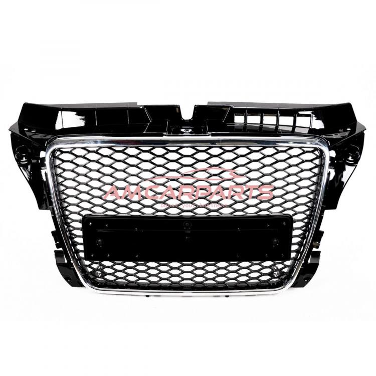 Upgrade Sportgrill / Kühlergrill für Audi A3 8P Facelift 08-13 Hochglanz Schwarz / Chrom in Wabendesign