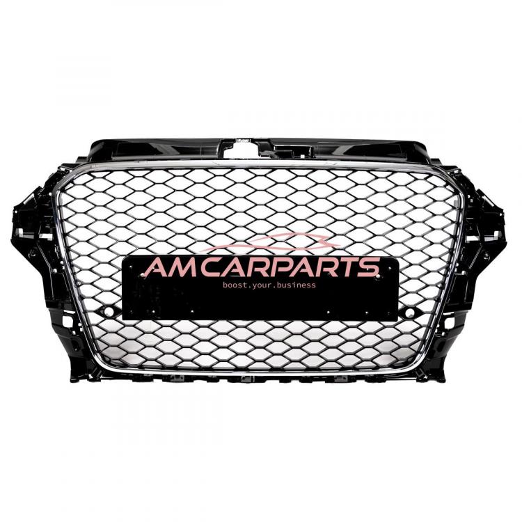 Upgrade Sportgrill / Kühlergrill für Audi A3 8V Vor-Facelift 13-15 Hochglanz Schwarz / Chrom in Wabendesign