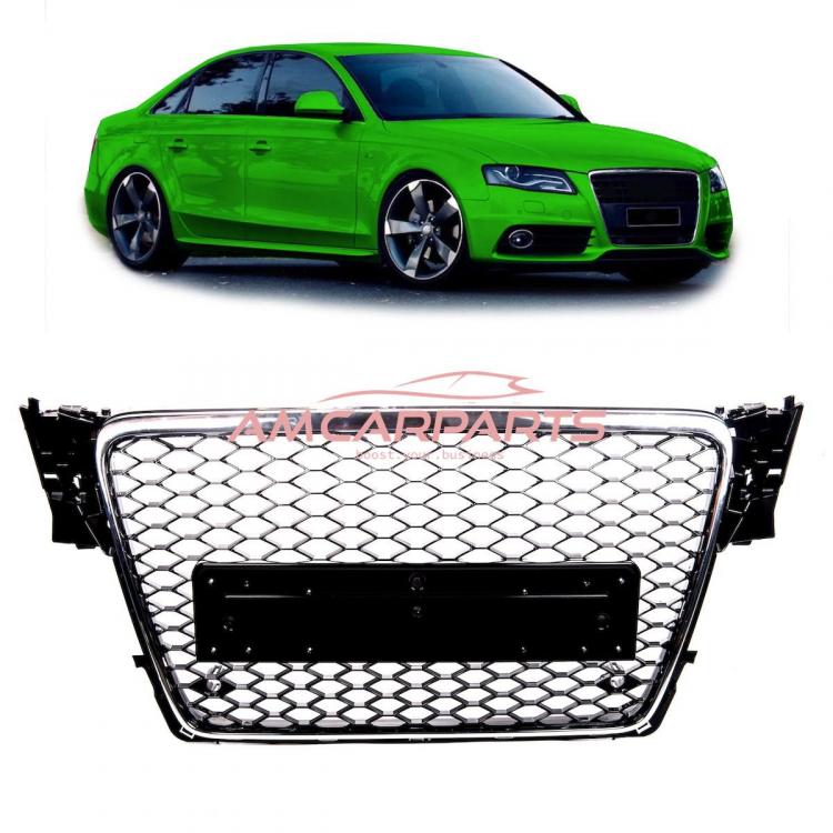 Upgrade Sportgrill / Kühlergrill für Audi A4 B8 8K 07-11 Hochglanz Schwarz / Chrom in Wabendesign