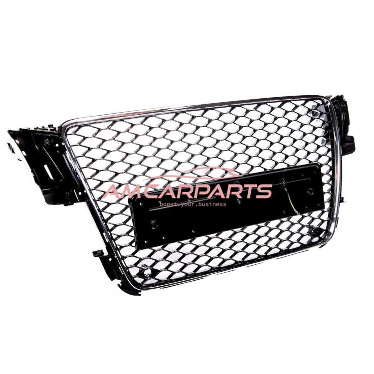 Preview: Upgrade Sportgrill / Kühlergrill für Audi A5 8T 07-11 Hochglanz Schwarz / Chrom in Wabendesign