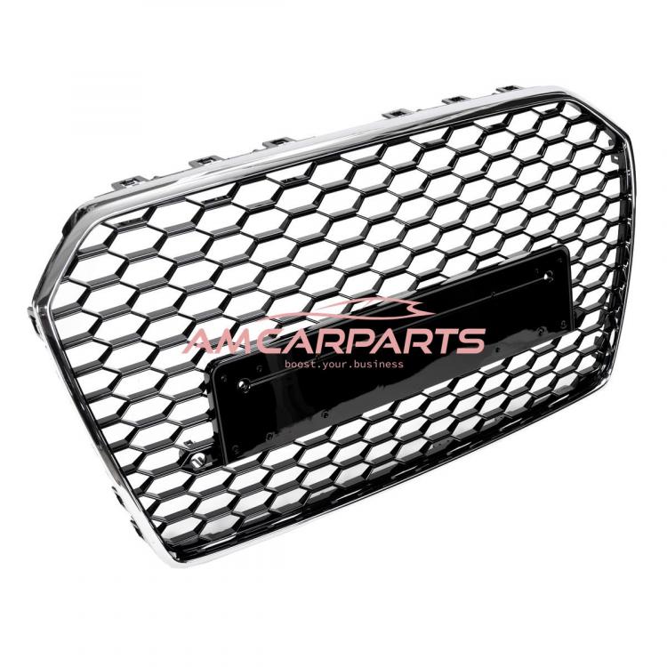 Preview: Upgrade Sportgrill / Kühlergrill für Audi A6 C7 4G Facelift 15-18 Hochglanz Schwarz / Chrom in Wabendesign