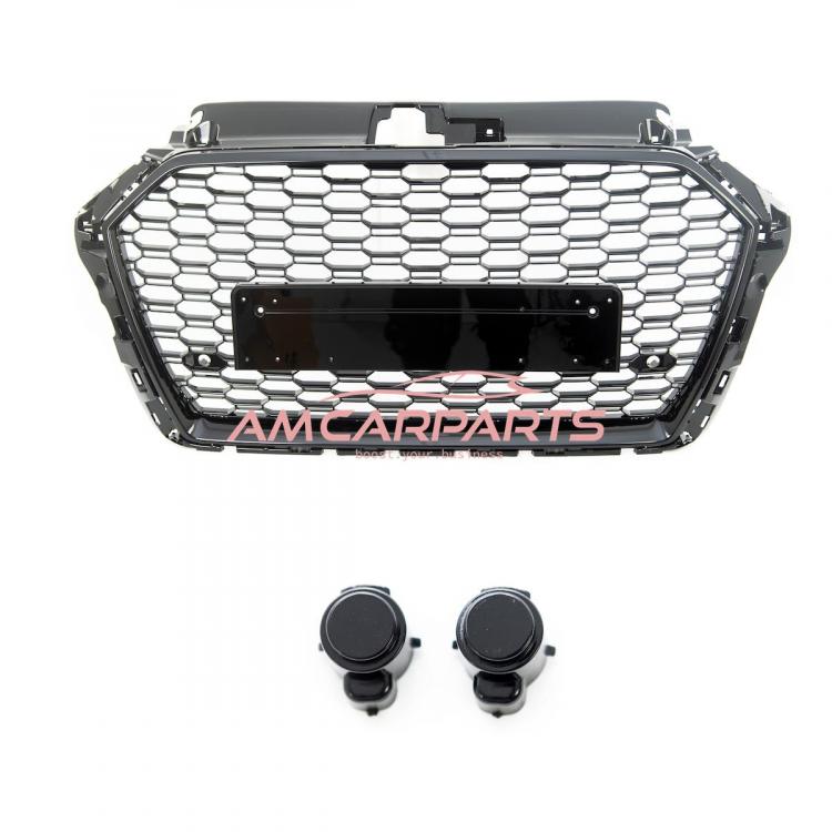 Preview: Upgrade Sportgrill / Kühlergrill für Audi A3 8V Facelift 16-19 Hochglanz Schwarz in Wabendesign