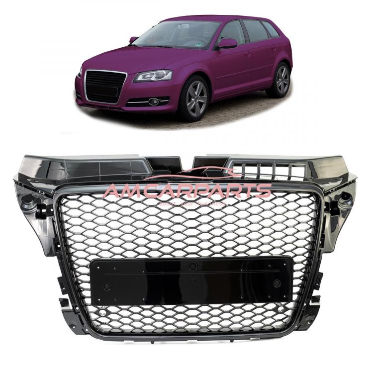 Upgrade Sportgrill / Kühlergrill für Audi A3 8P Facelift 08-13 Hochglanz Schwarz in Wabendesign