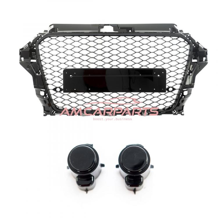 Preview: Upgrade Sportgrill / Kühlergrill für Audi A3 8V Vor-Facelift 13-15 Hochglanz Schwarz in Wabendesign