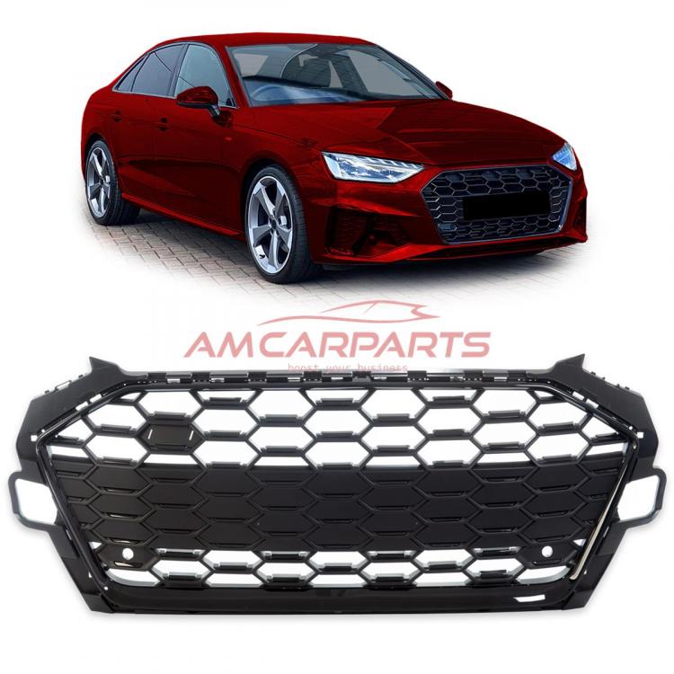 Upgrade Sportgrill / Kühlergrill für Audi A4 B9 8W Facelift 19-23 Hochglanz Schwarz / Matt Schwarz in Wabendesign