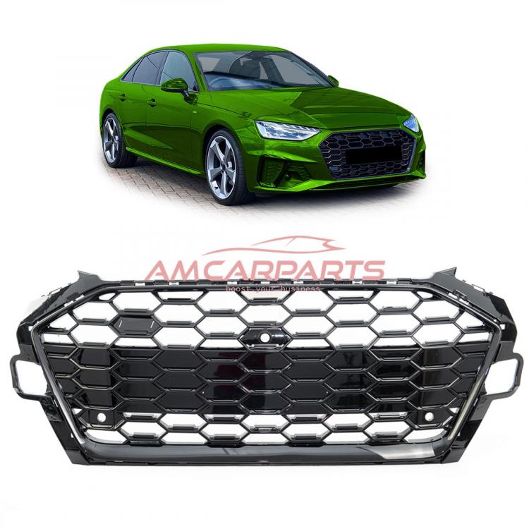 Upgrade Sportgrill / Kühlergrill für Audi A4 B9 8W Facelift 19-23 Hochglanz Schwarz / Hochglanz Silber in Wabendesign