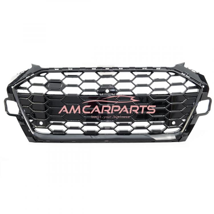 Preview: Upgrade Sportgrill / Kühlergrill für Audi A4 B9 8W Facelift 19-23 Hochglanz Schwarz / Hochglanz Silber in Wabendesign