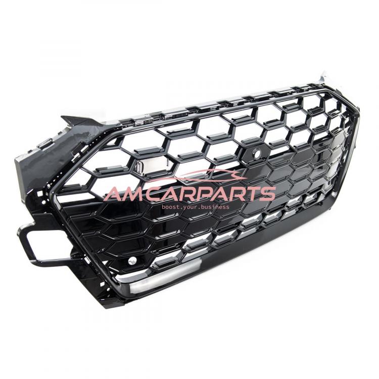 Preview: Upgrade Sportgrill / Kühlergrill für Audi A4 B9 8W Facelift 19-23 Hochglanz Schwarz / Hochglanz Silber in Wabendesign