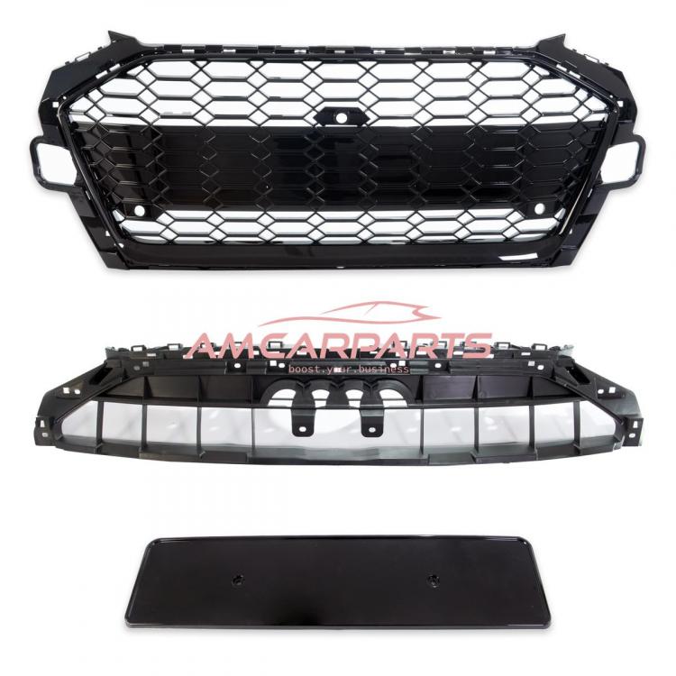 Preview: Upgrade Sportgrill / Kühlergrill für Audi A4 B9 8W Facelift 19-23 Hochglanz Schwarz in Wabendesign