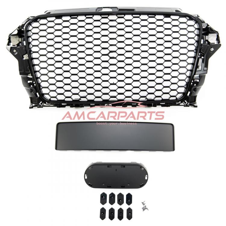 Preview: Upgrade Sportgrill / Kühlergrill für Audi A3 8V Vor-Facelift 12-16 Hochglanz Schwarz in Wabendesign