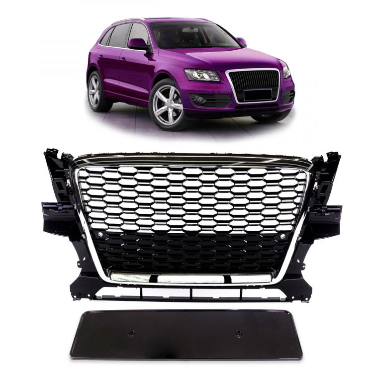Upgrade Sportgrill / Kühlergrill für Audi Q5 8R 08-12 Hochglanz Schwarz / Chrom in Wabendesign