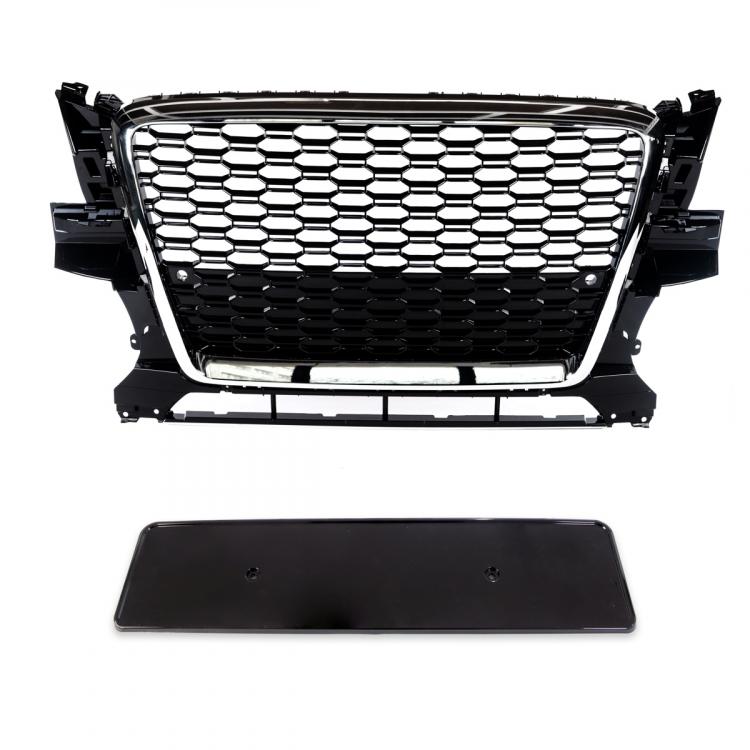 Preview: Upgrade Sportgrill / Kühlergrill für Audi Q5 8R 08-12 Hochglanz Schwarz / Chrom in Wabendesign