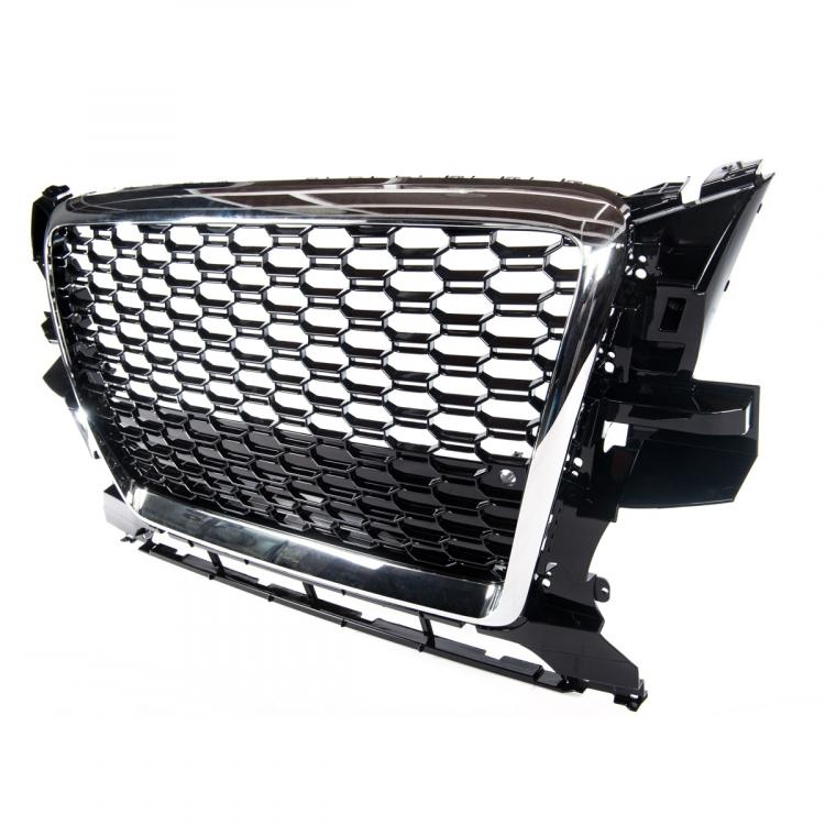 Preview: Upgrade Sportgrill / Kühlergrill für Audi Q5 8R 08-12 Hochglanz Schwarz / Chrom in Wabendesign