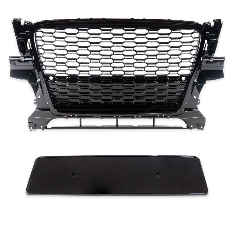 Preview: Upgrade Sportgrill / Kühlergrill für Audi Q5 8R 08-12 Hochglanz Schwarz in Wabendesign