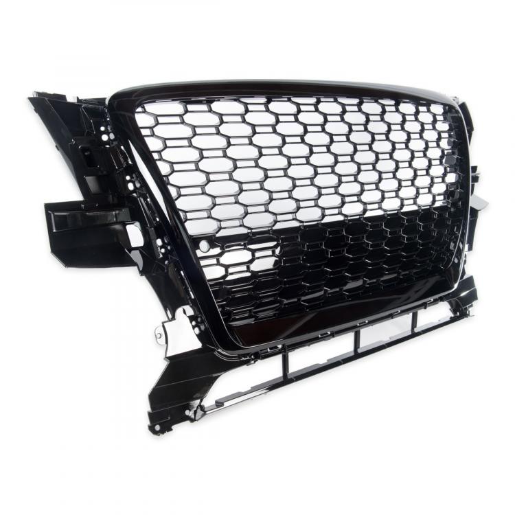 Preview: Upgrade Sportgrill / Kühlergrill für Audi Q5 8R 08-12 Hochglanz Schwarz in Wabendesign