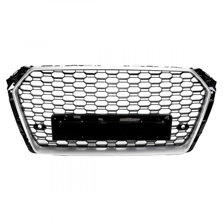 Upgrade Sportgrill / Kühlergrill für Audi A4 B9 8W 15-19 Hochglanz Schwarz / Matt Silber in Wabendesign