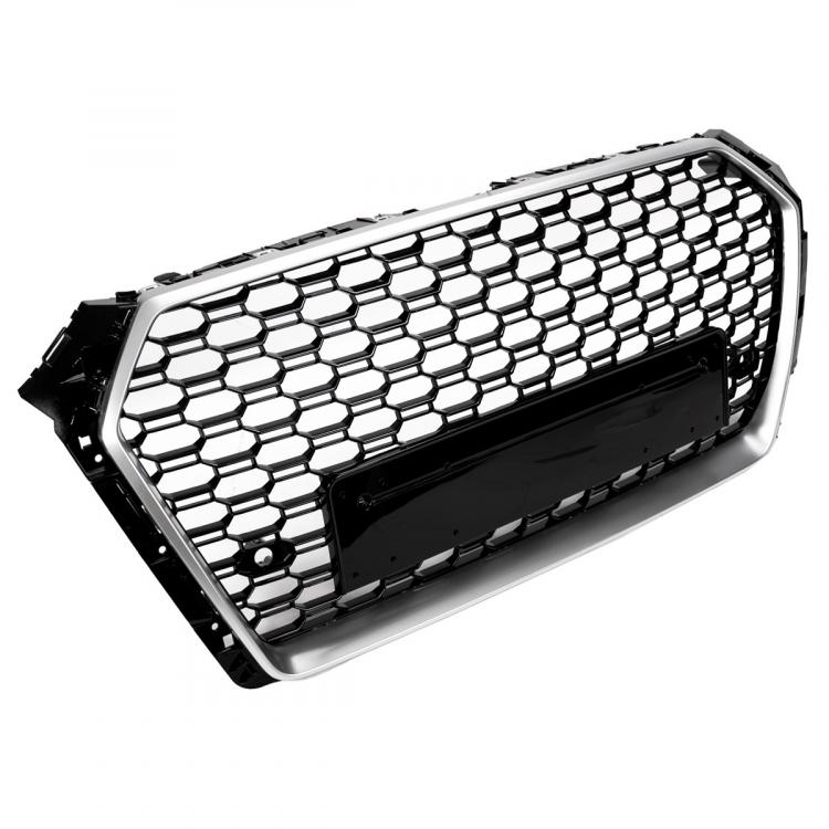 Preview: Upgrade Sportgrill / Kühlergrill für Audi A4 B9 8W 15-19 Hochglanz Schwarz / Matt Silber in Wabendesign
