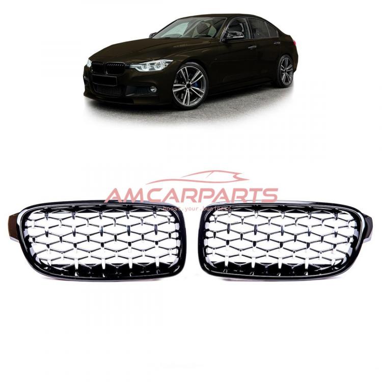 Upgrade "Teardrop" Design Kühlergrill / Sportgrill passend für BMW 3er F30 / F31 11-19 Hochglanz schwarz / chrom
