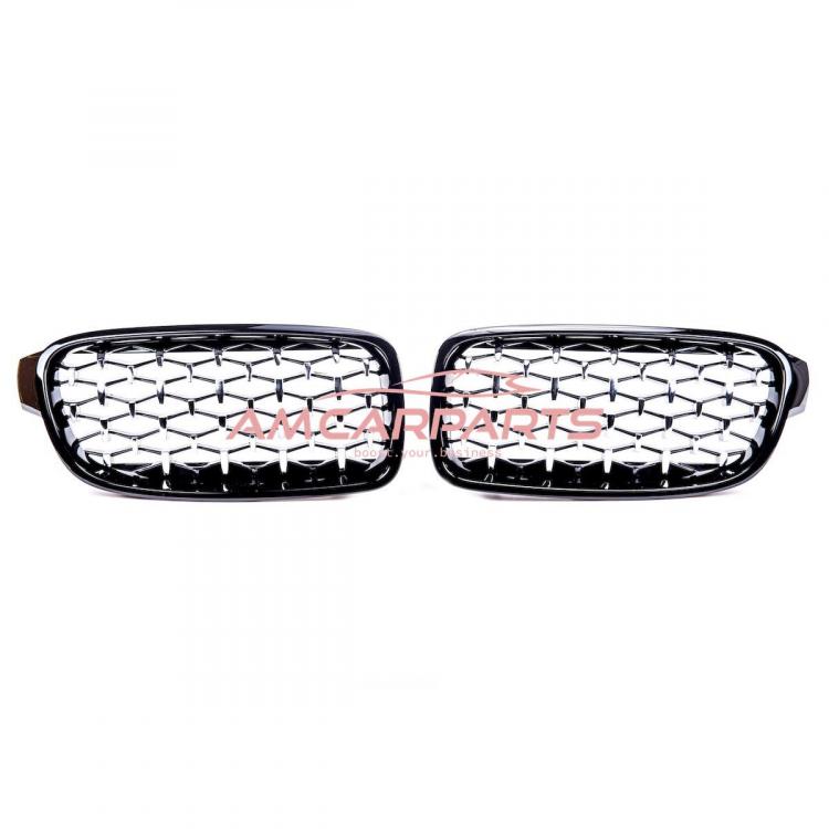 Upgrade "Teardrop" Design Kühlergrill / Sportgrill passend für BMW 3er F30 / F31 11-19 Hochglanz schwarz / chrom