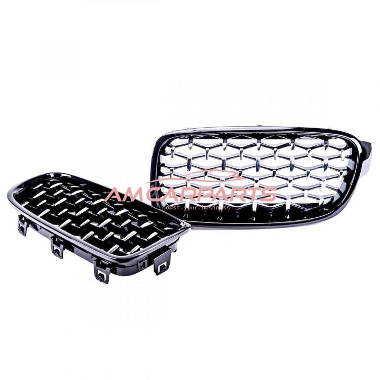 Upgrade "Teardrop" Design Kühlergrill / Sportgrill passend für BMW 3er F30 / F31 11-19 Hochglanz schwarz / chrom