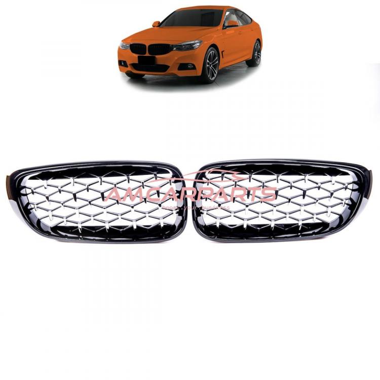 Upgrade "Teardrop" Design Kühlergrill / Sportgrill passend für BMW 3er F34 13-20 Hochglanz schwarz / chrom