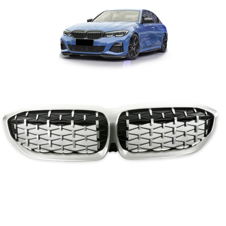 Upgrade "Teardrop" Design Sportgrill Frontnieren für BMW 3er G20 / G21 19-22 Hochglanz schwarz/Matt silber
