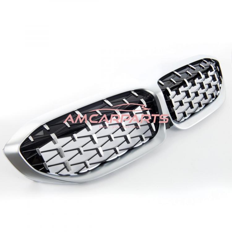 Upgrade "Teardrop" Design Kühlergrill / Sportgrill passend für BMW 3er G20 / G21 Vor-Facelift 19-22 Hochglanz schwarz / Matt silber