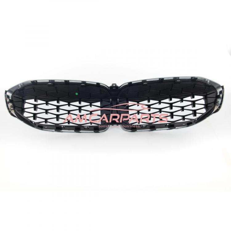Upgrade "Teardrop" Design Kühlergrill / Sportgrill passend für BMW 3er G20 / G21 Vor-Facelift 19-22 Hochglanz schwarz / Matt silber