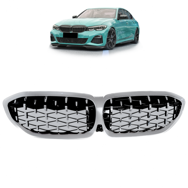 Upgrade "Teardrop" Design Sportgrill Frontnieren für BMW 3er G20 / G21 19-22 Hochglanz schwarz/Matt chrom