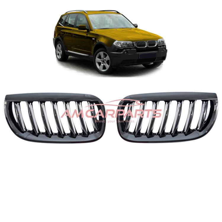 Upgrade Design Kühlergrill / Sportgrill passend für BMW X3 E83 Vor-Facelift 03-06 Hochglanz schwarz