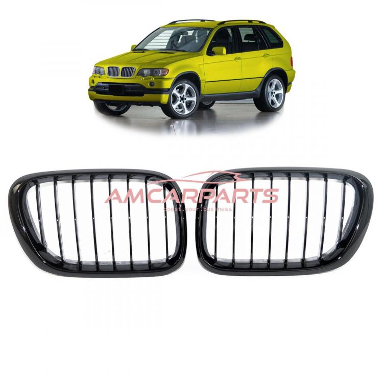 Upgrade Design Kühlergrill / Sportgrill passend für BMW X5 E53 Vor-Facelift 99-03 Hochglanz schwarz