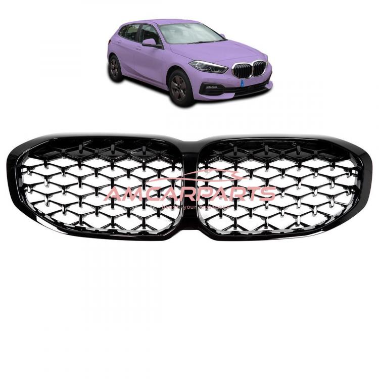 Upgrade "Teardrop" Design Kühlergrill / Sportgrill passend für BMW 1er F40 19+ Hochglanz schwarz / chrom