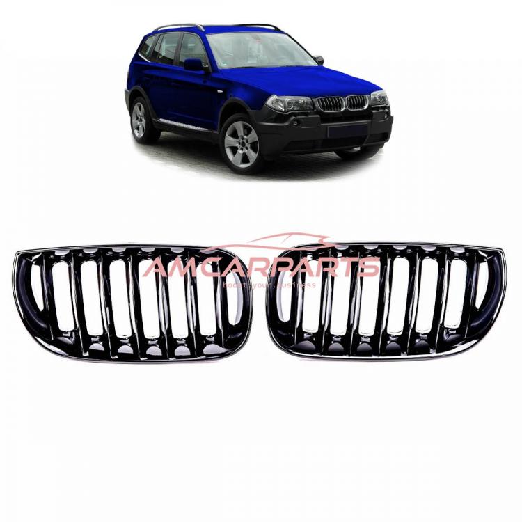 Upgrade Design Kühlergrill / Sportgrill passend für BMW X3 E83 Vor-Facelift 03-06 Hochglanz schwarz