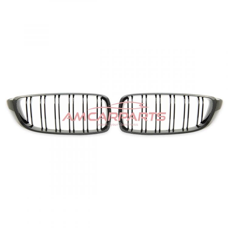 Preview: Upgrade Design Kühlergrill / Sportgrill passend für BMW 4er F32 / F33 / F36 13-21 Carbon-Optik / Hochglanz schwarz