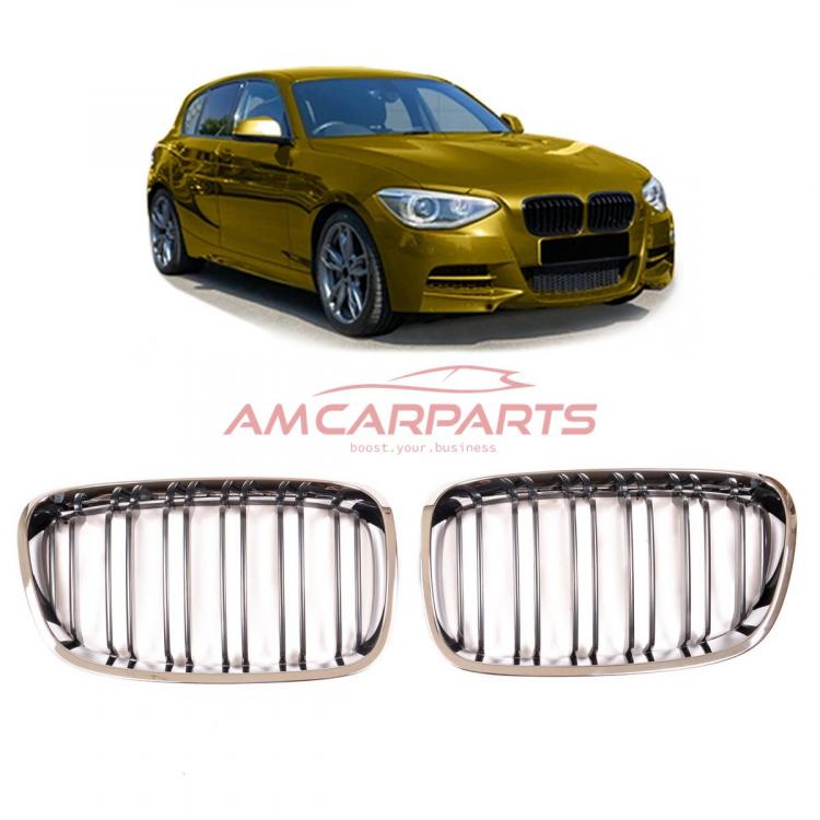 Upgrade Design Kühlergrill / Sportgrill passend für BMW 1er F20 / F21 Vor-Facelift 11-15 Hochglanz schwarz / chrom