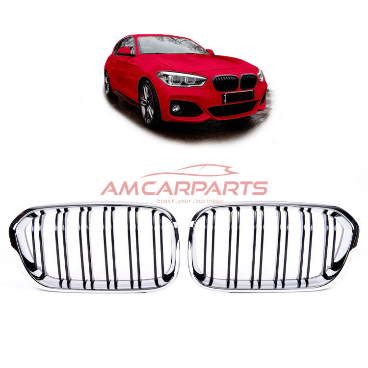 Upgrade Design Kühlergrill / Sportgrill passend für BMW 1er F20 / F21 Facelift 15-19 Hochglanz schwarz / chrom