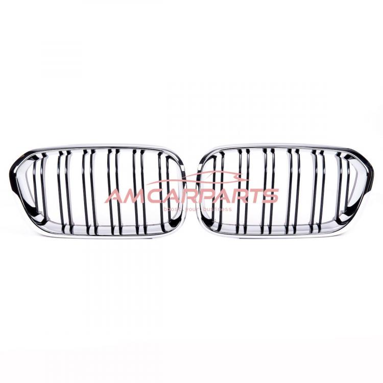 Upgrade Design Kühlergrill / Sportgrill passend für BMW 1er F20 / F21 Facelift 15-19 Hochglanz schwarz / chrom