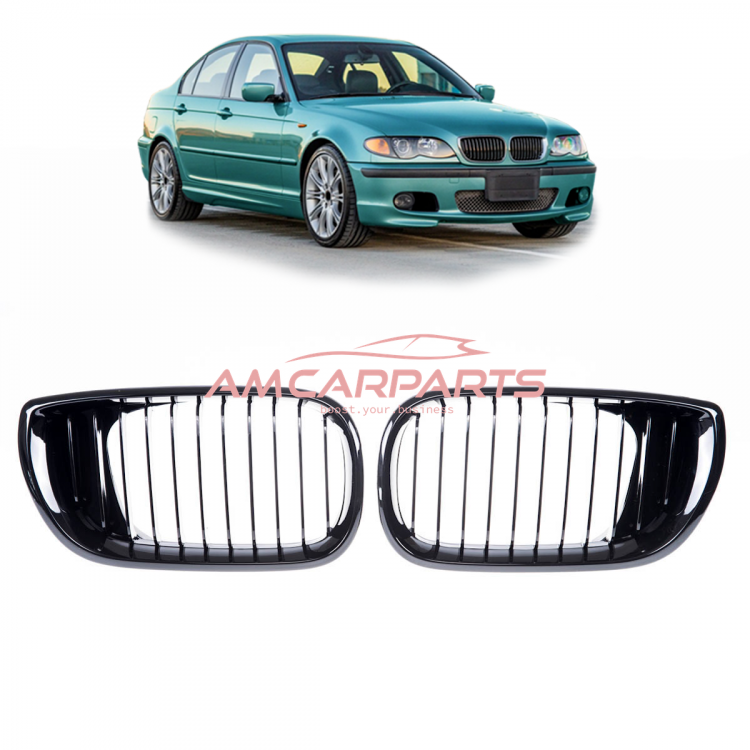 Upgrade Design Kühlergrill / Sportgrill passend für BMW 3er E46 Facelift Limousine/Touring 01-05 Hochglanz schwarz