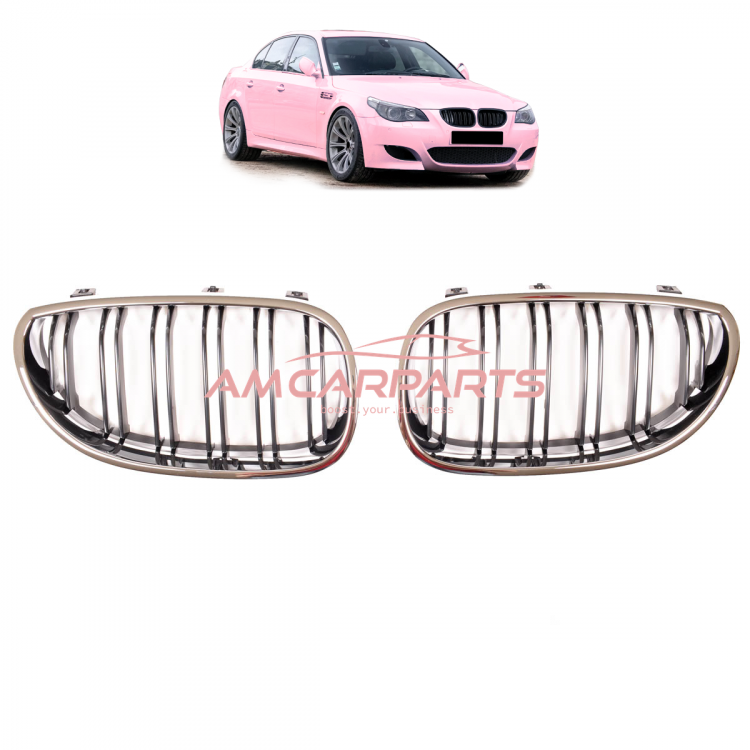 Upgrade Design Kühlergrill / Sportgrill passend für BMW 5er E60 / E61 03-10 Hochglanz schwarz / chrom