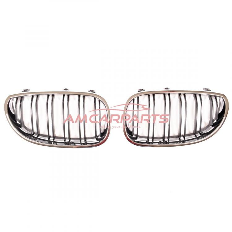 Preview: Upgrade Design Kühlergrill / Sportgrill passend für BMW 5er E60 / E61 03-10 Hochglanz schwarz / chrom