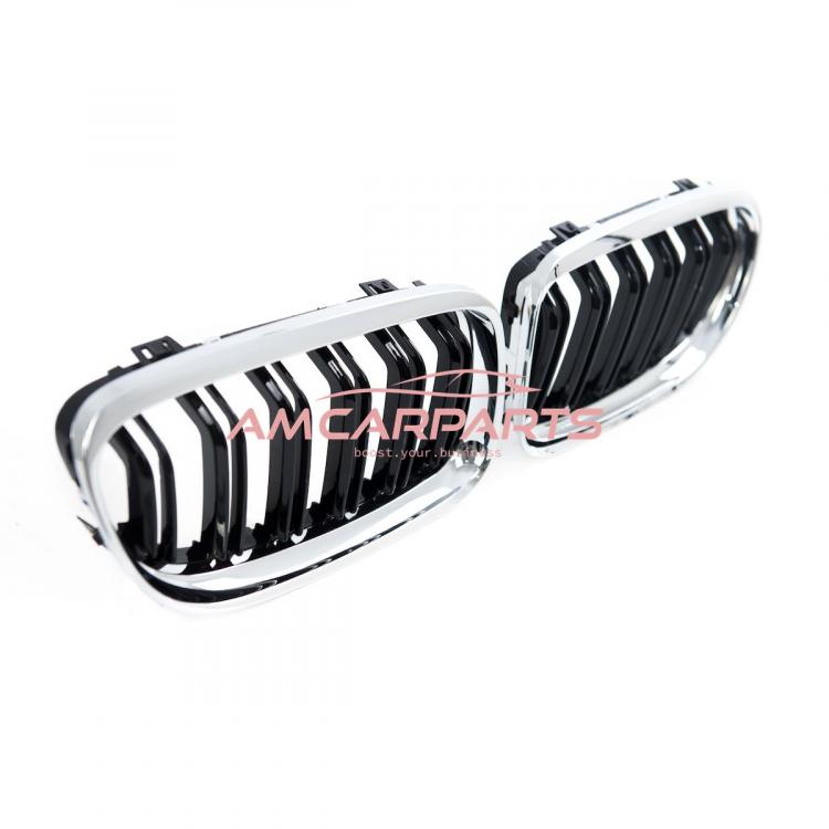 Preview: Upgrade Design Kühlergrill / Sportgrill passend für BMW 3er E90 / E91 Facelift 08-11 Hochglanz schwarz / chrom