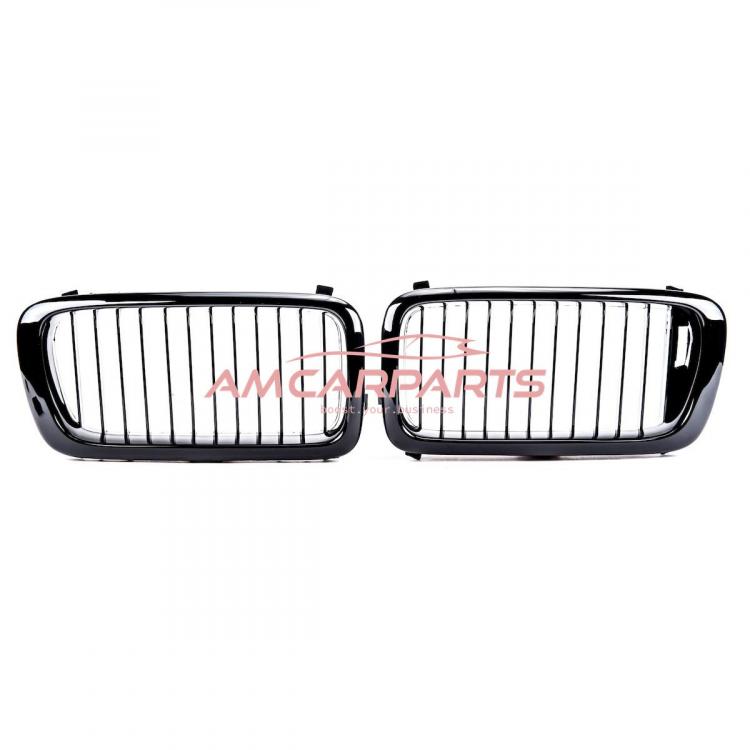 Preview: Upgrade Design Kühlergrill / Sportgrill passend für BMW 7er E38 Vor-Facelift 94-99 Hochglanz schwarz