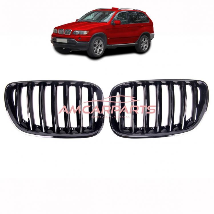 Upgrade Design Kühlergrill / Sportgrill passend für BMW X5 E53 Facelift 03-06 Hochglanz schwarz