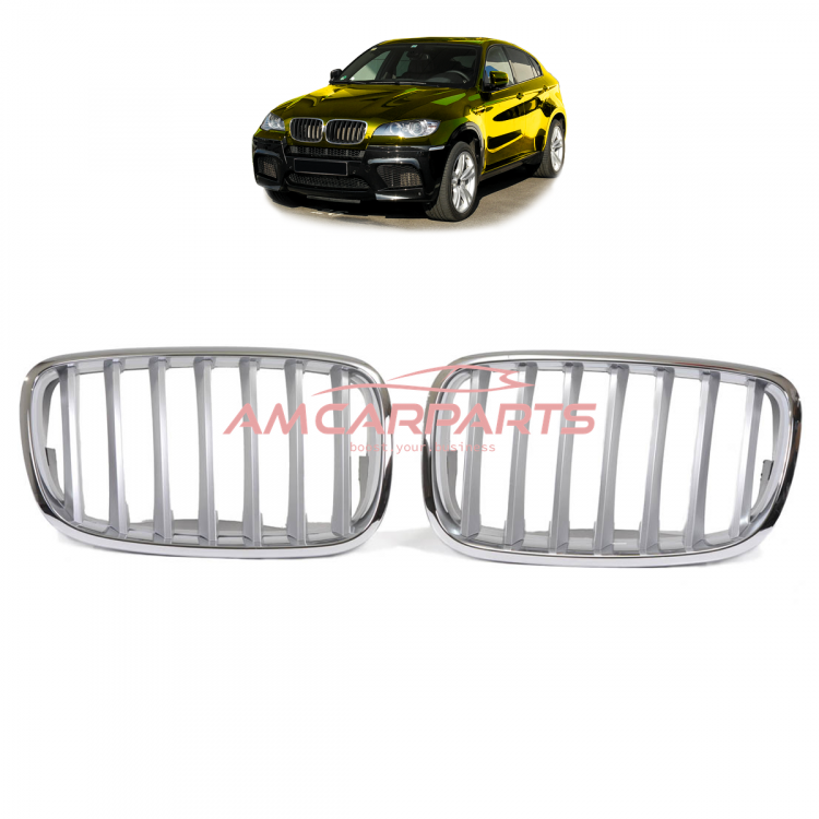 Upgrade Design Kühlergrill / Sportgrill passend für BMW X5 E70 / X6 E71, E72 08-14 Matt silber / chrom