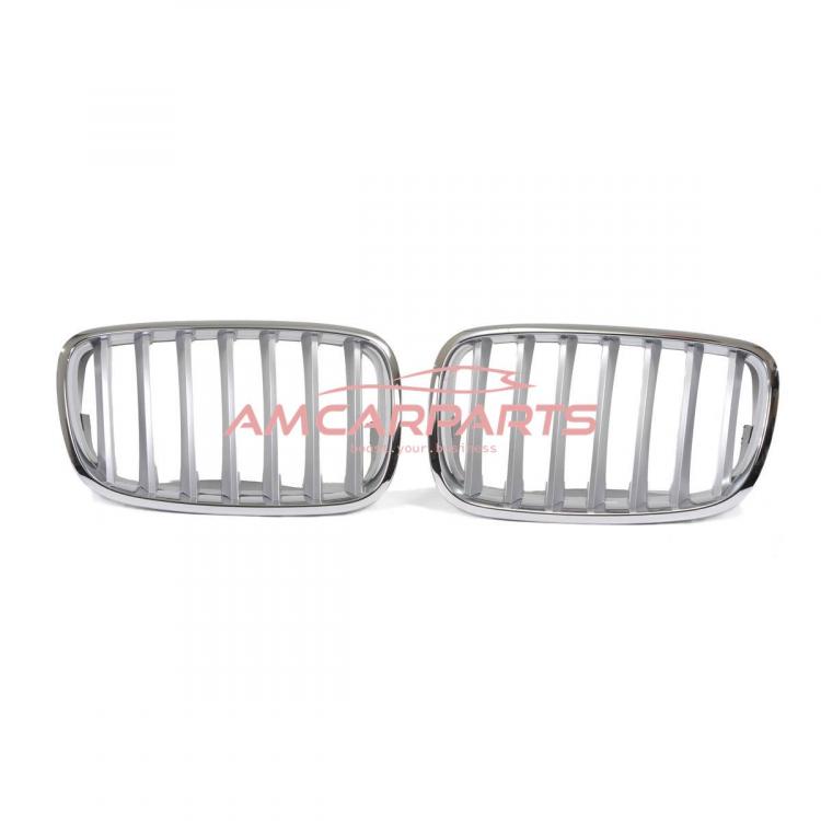 Preview: Upgrade Design Kühlergrill / Sportgrill passend für BMW X5 E70 / X6 E71, E72 08-14 Matt silber / chrom